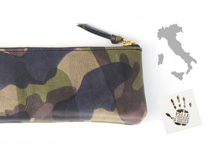 迷彩柄のイタリアンレザーを使用したペンケース
