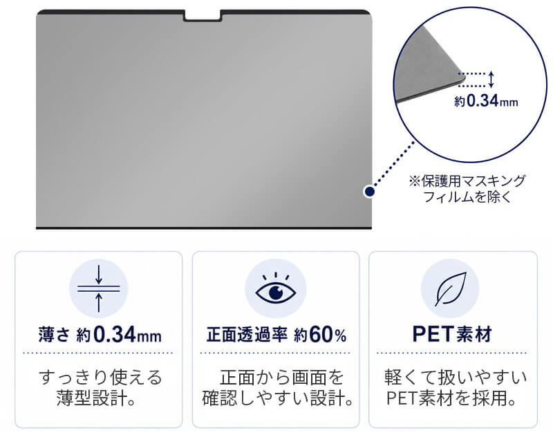 薄さ約0.34mm。軽くて扱いやすいPET素材