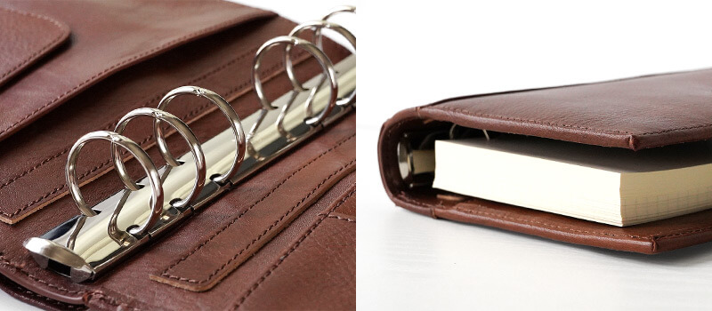 25mm径のリングを採用しています。標準的なリフィルの場合、約200枚程度綴じることができます。