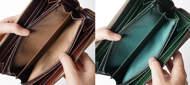 ブラウンとグリーンのイタリアンレザーが美しい