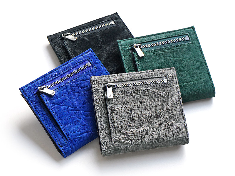 象革を使用した、薄マチ二つ折り財布