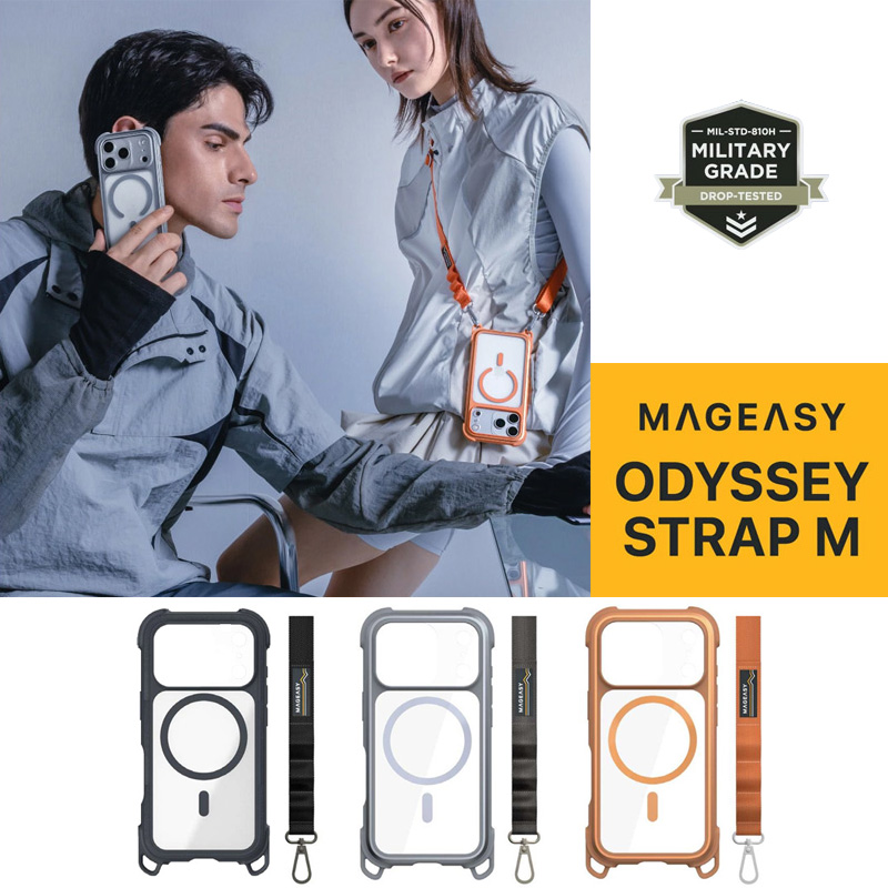 【耐衝撃★米軍MIL規格】MagEasy Odyssey With Strap iPhoneケース 背面クリア スタンド機能 ショルダー付き MagSafe対応