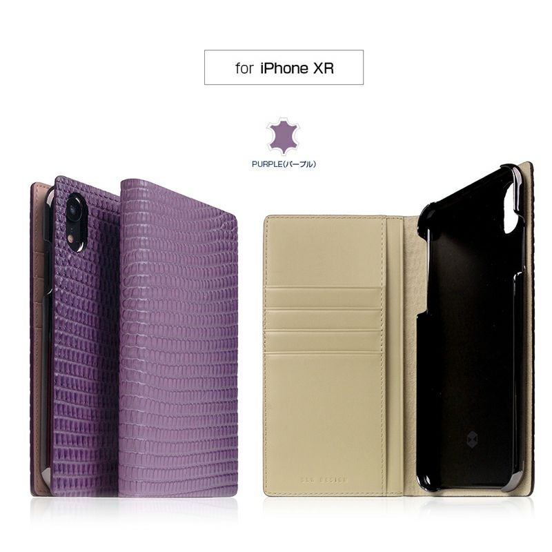 iPhone XR ケース 手帳 型 本革  ケース リザード 柄 レザー アイフォン XR SLG Design エスエルジー デザイン