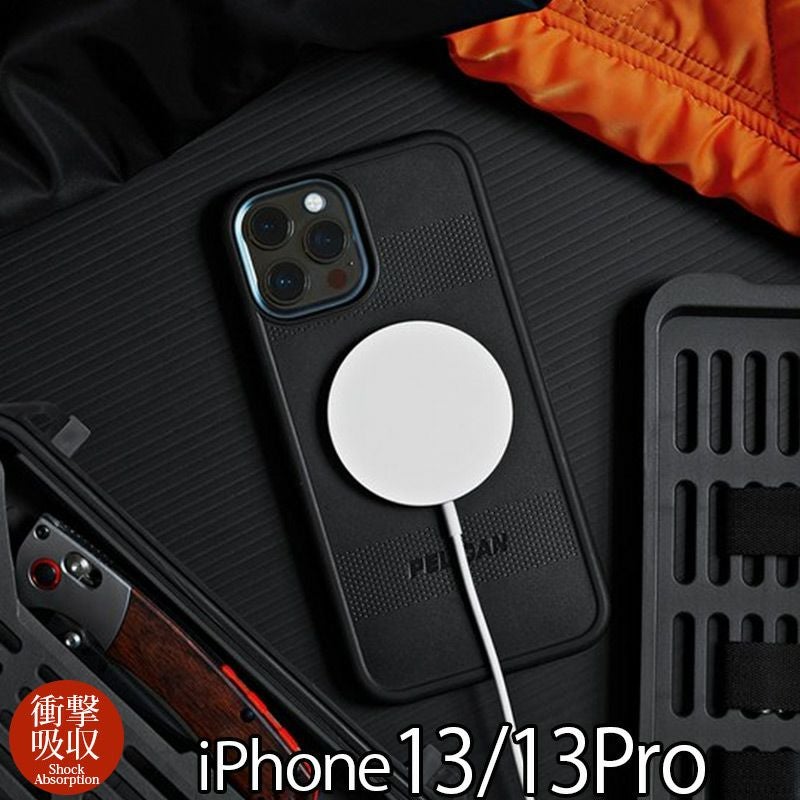 『Pelican × Case-Mate Pelican 抗菌・MIL-SPEC 4.5m落下耐衝撃 Protector - Black MagSafe対応』 iPhone13ケース 衝撃吸収 背面型 シェル