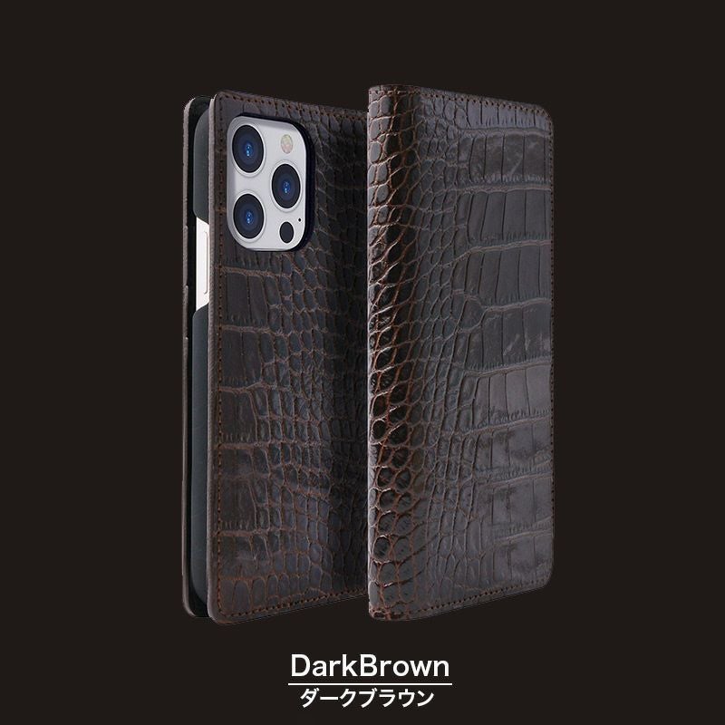 iPhone14 Pro / iPhone 14 ケース 手帳型 ブランド 本革 スマホケース イタリアンレザー 艶のある深い色合いとクロコ型押しが美しい