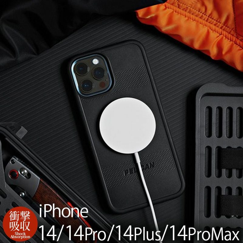 『Pelican × Case-Mate Pelican 抗菌・MIL-SPEC 4.5m落下耐衝撃 Protector - Black MagSafe対応』 iPhone14ProMaxケース 衝撃吸収 背面型 シェル