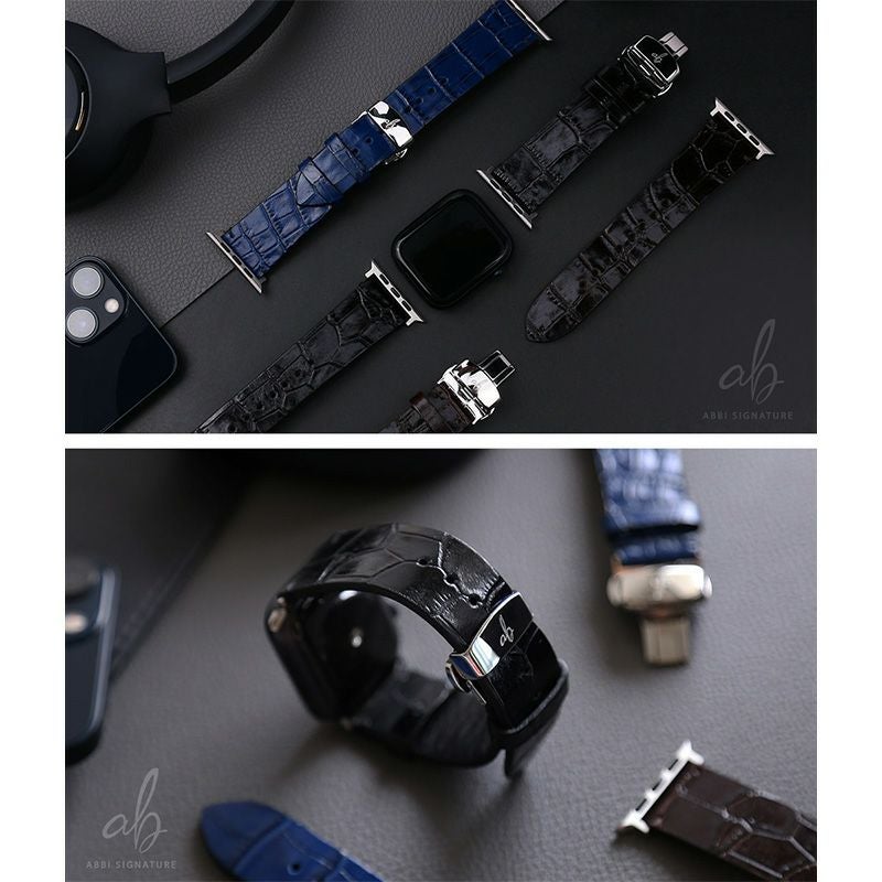 apple watch バンド 本革 交換ベルト クロコダイル型押し イタリアンレザー おしゃれなクロコ柄 LIPARI 49mm 45mm 44mm 42mm