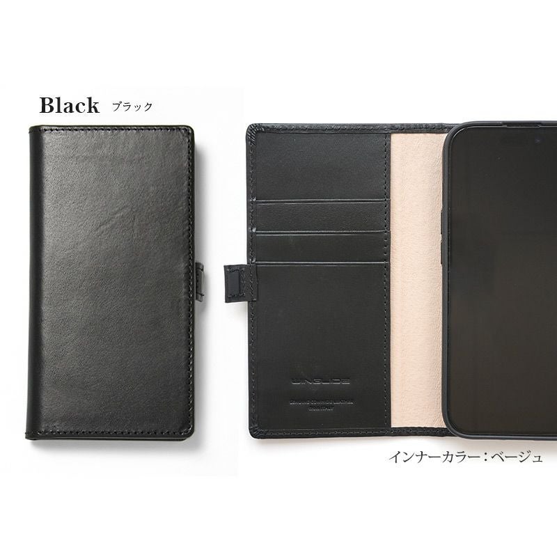 iPhone15 ProMax  本牛革 カバー 財布 ブラック ストラップ付 イタリアンレザー】iPhone15Pro / iPhone15 手帳型 本革 WINGLIDE