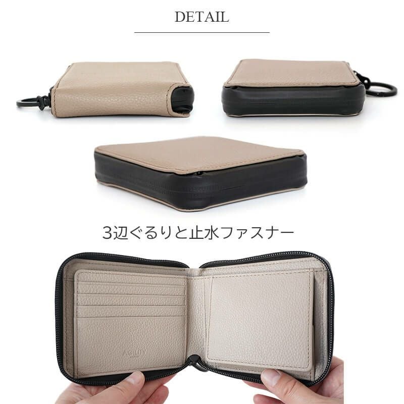 二つ折り財布 メンズ 本革 財布 AGILITY SGシュリンクレザー サイフ レザー 革 ラウンドファスナー