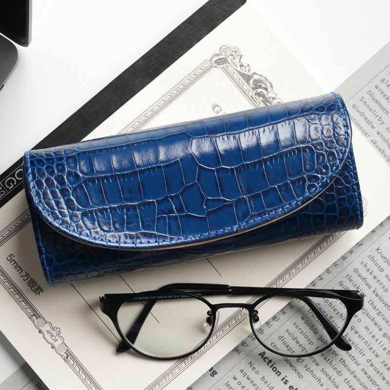 メガネケース 本革 レザー ブランド おしゃれ ハード 大きめ ギフト ネイビー ブルー クロコ プレゼント 敬老の日 退職祝い 誕生日