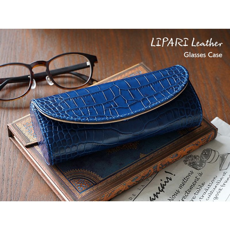 メガネケース 本革 レザー ブランド おしゃれ ハード 大きめ ギフト ネイビー ブルー クロコ プレゼント 敬老の日 退職祝い 誕生日