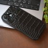iPhone 17 ケース ブランド 本革 スマホケース レザー 革 背面 カバー イタリアンレザー クロコ 型押し クロコ柄 ブラック 黒