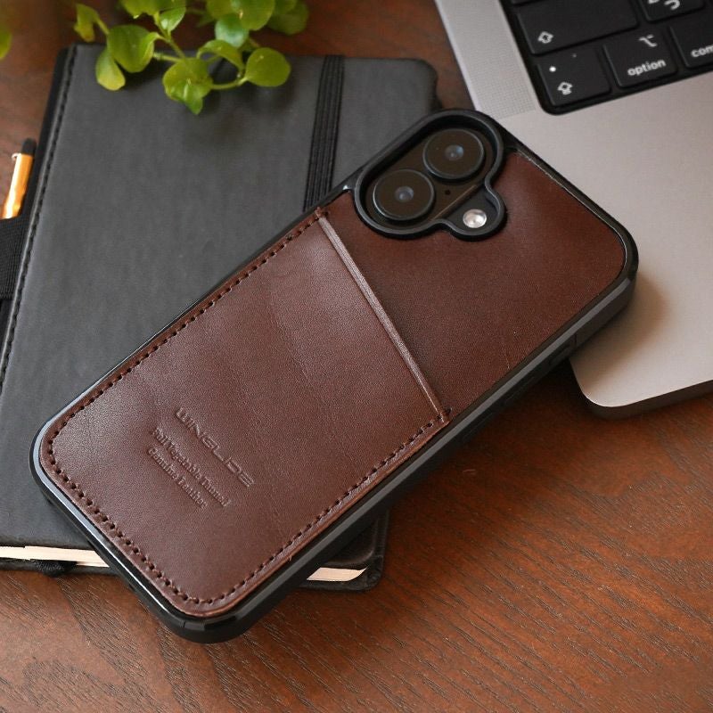 iPhone17 ケース 背面 カード収納 ブランド 本革 スマホケース カード入れ レザー カバー 栃木レザー カードポケット ダークブラウン 茶色
