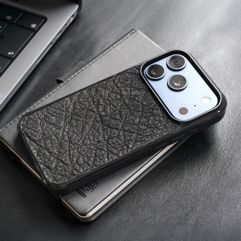 iPhone17 Pro ケース ブランド 本革 スマホケース レザー 革 背面 カバー エキゾチックレザー 象革 個性的 グレー ブラック 黒