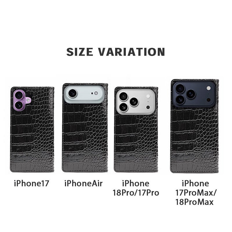 iPhone18Pro / iPhone18ProMax / iPhone17 Pro / iPhone17 ProMax / iPhone 17 / iPhoneAir ケース 手帳型 ブランド 本革 スマホケース レザー クロコ柄 ビジネス メンズ