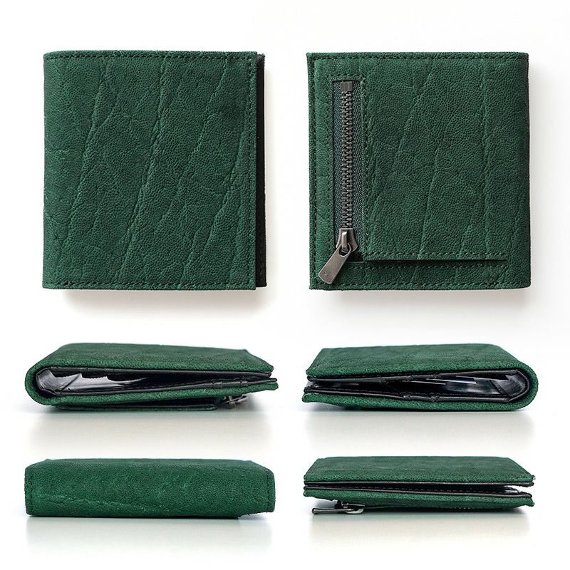 象革 二つ折り財布 カード入れ お札 コインケース コンパクト ウォレット