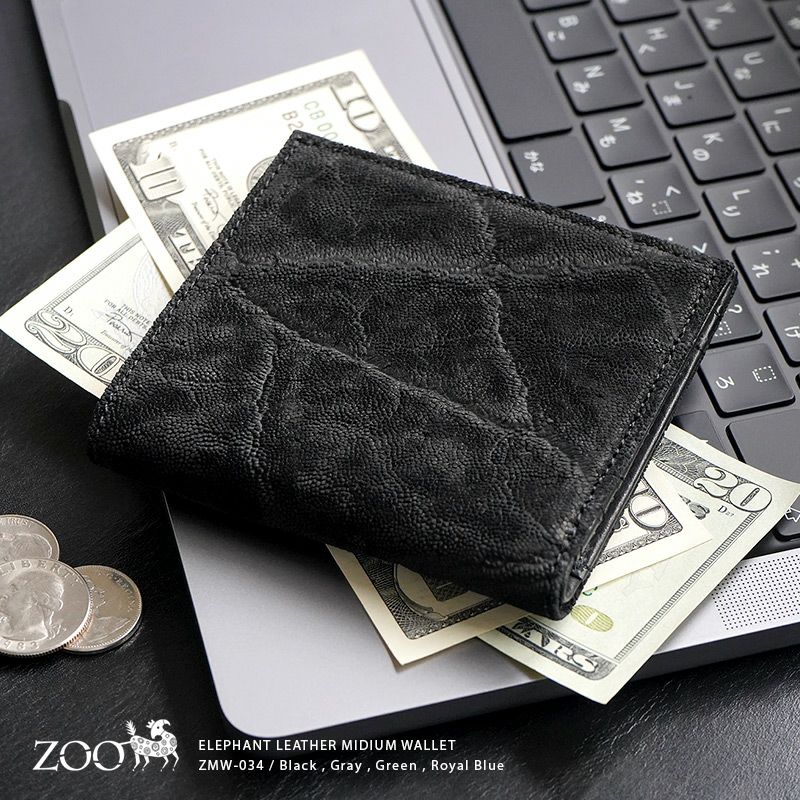 象革 二つ折り財布 カード入れ お札 コインケース コンパクト ウォレット