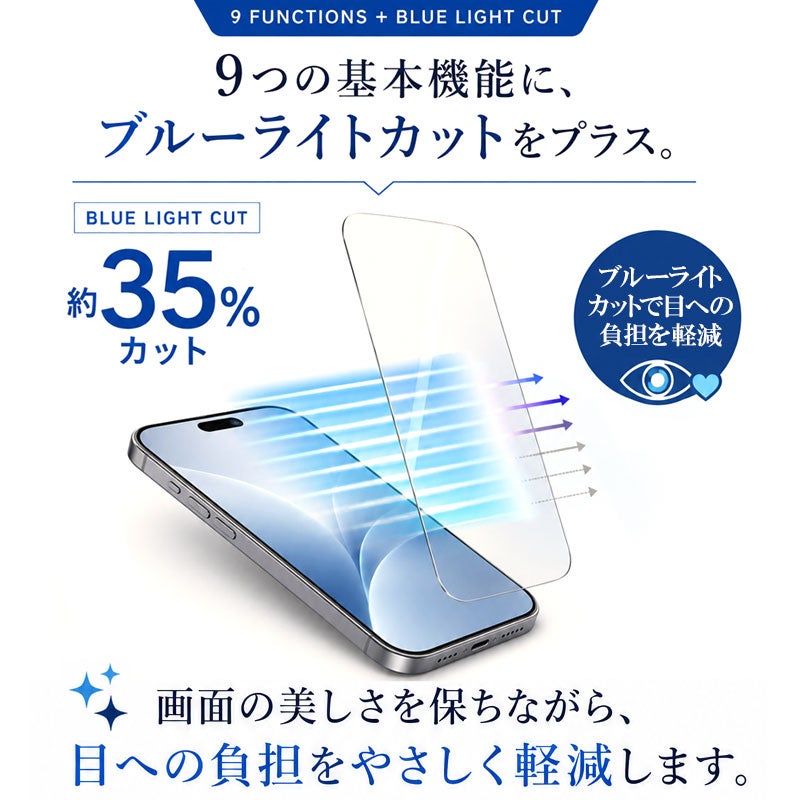iPhone 17 /17Pro / 17ProMax フィルム ブルーライトカット 光沢ガラス 強化ガラス 液晶保護 画面指紋防止 Pro 高硬度9H 