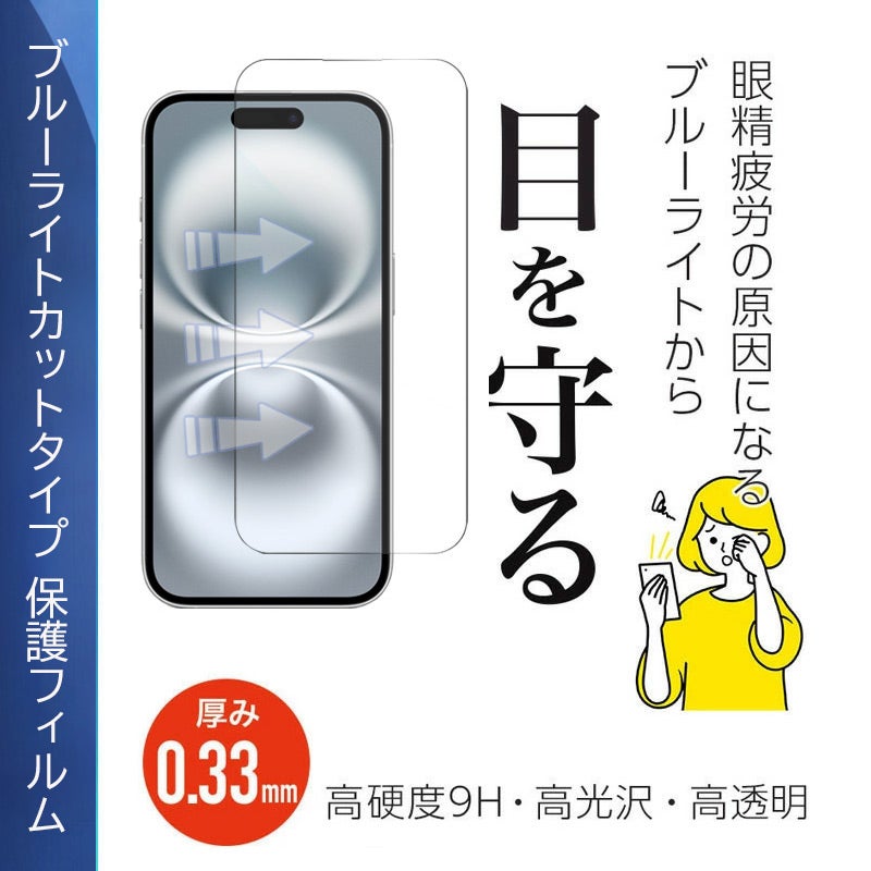 iPhone17e 16e 16 16Plus 16Pro 16ProMax ブルーライトカットフィルム 光沢ガラス 液晶保護 画面指紋防止 Pro