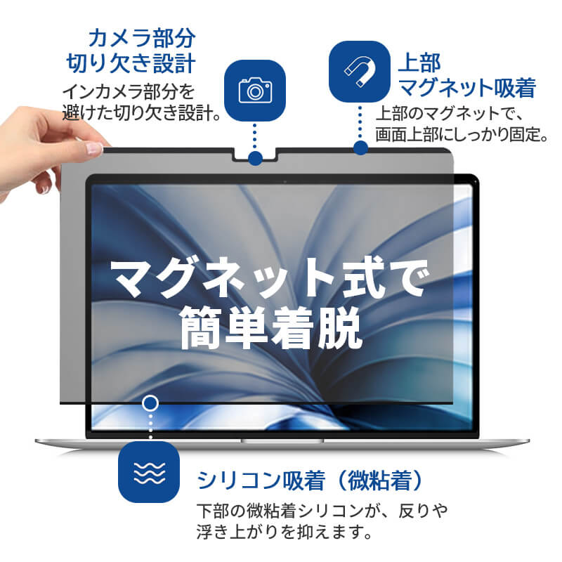 プライバシーフィルム MacBook Air 13インチ MacBook Neo 13インチ のぞき見防止フィルター マグネット式 ブルーライトカット