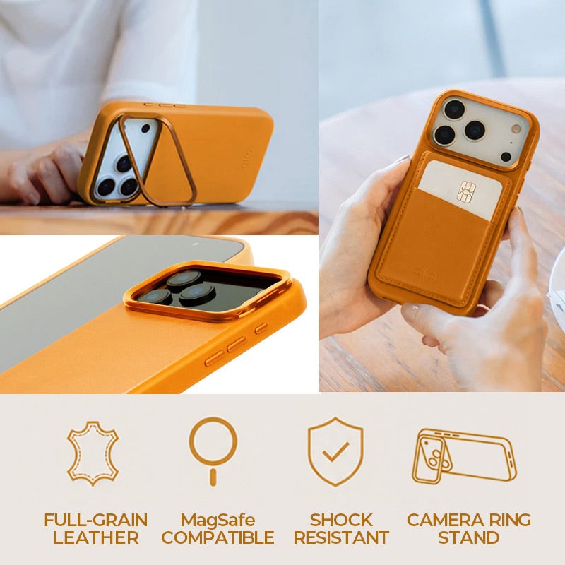 iPhone18 Pro / iPhone18 ProMax / iPhone17 Pro / iPhone17 ProMax / 本革 レザー スタンド付き MagSafe対応 背面ケース 耐衝撃 米軍