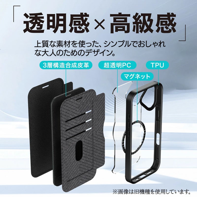 iPhone18 Pro / iPhone18 ProMax / iPhone17 Pro / iPhone17 ProMax ケース 耐衝撃 スマホケース MagSafe対応 手帳型 背面クリア