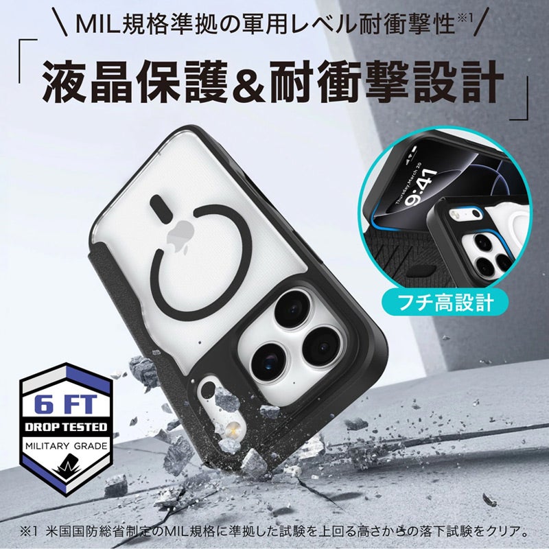 iPhone18 Pro / iPhone18 ProMax / iPhone17 Pro / iPhone17 ProMax ケース 耐衝撃 スマホケース MagSafe対応 手帳型 背面クリア